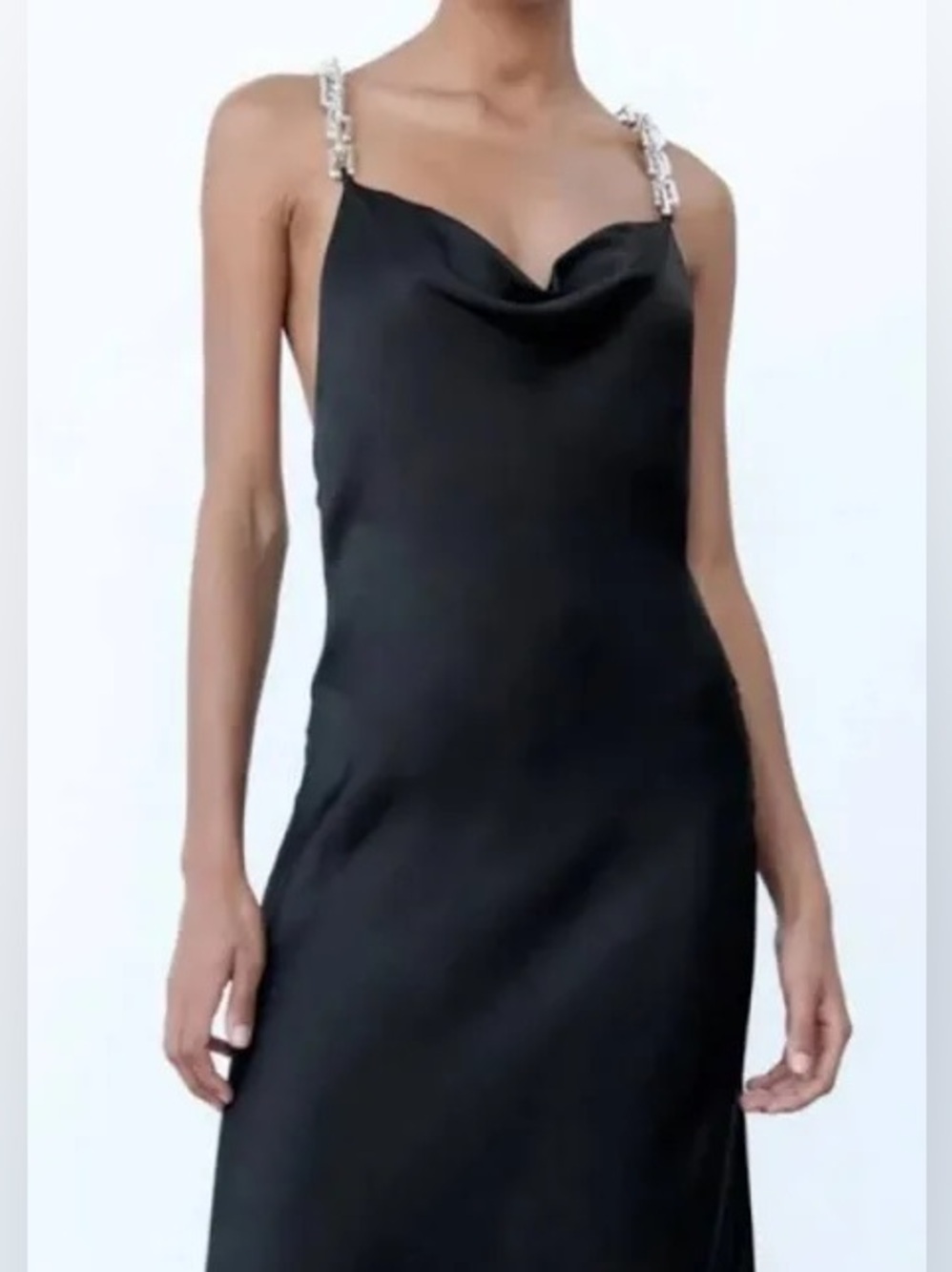 Zara Black Chain Strap Satin Maxi Dress NWOT Size Small